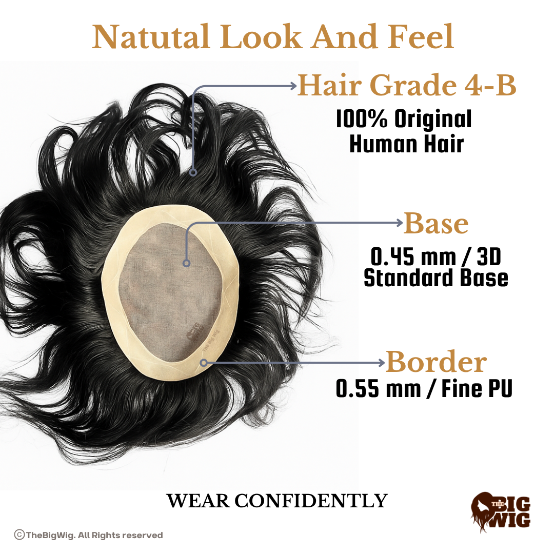 Basic Mono B Mens Human Hair Patch | Medium-Quality | Full Crown Coverage