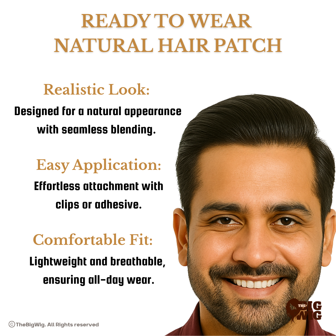 Basic Mono B Mens Human Hair Patch | Medium-Quality | Full Crown Coverage