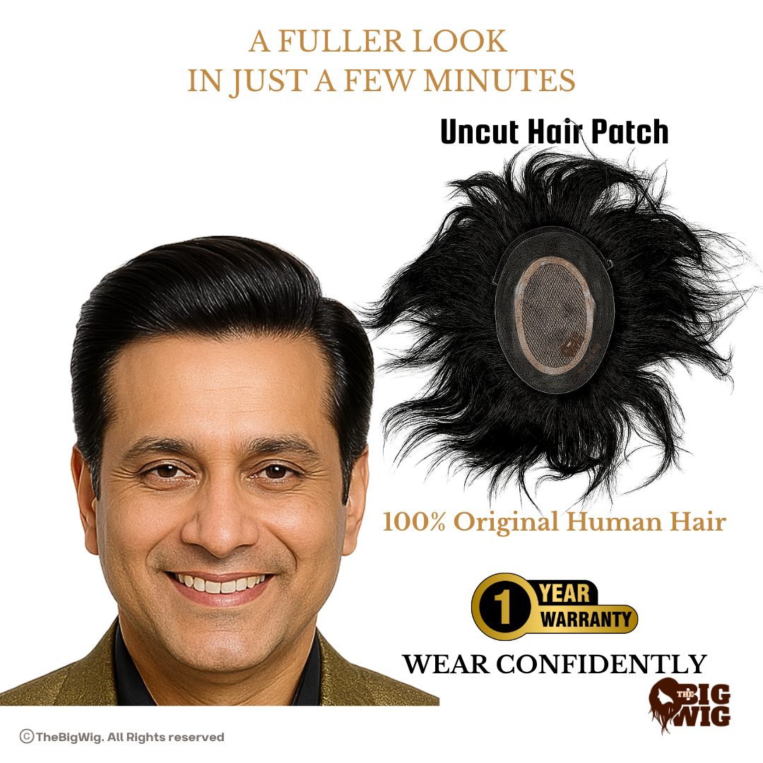 Miraj Hair Patch for Men – 100% Virgin Regular Human Hair | Tissue Base & Slim PU Border