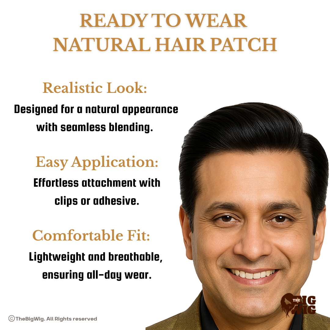 Miraj Hair Patch for Men – 100% Virgin Regular Human Hair | Tissue Base & Slim PU Border