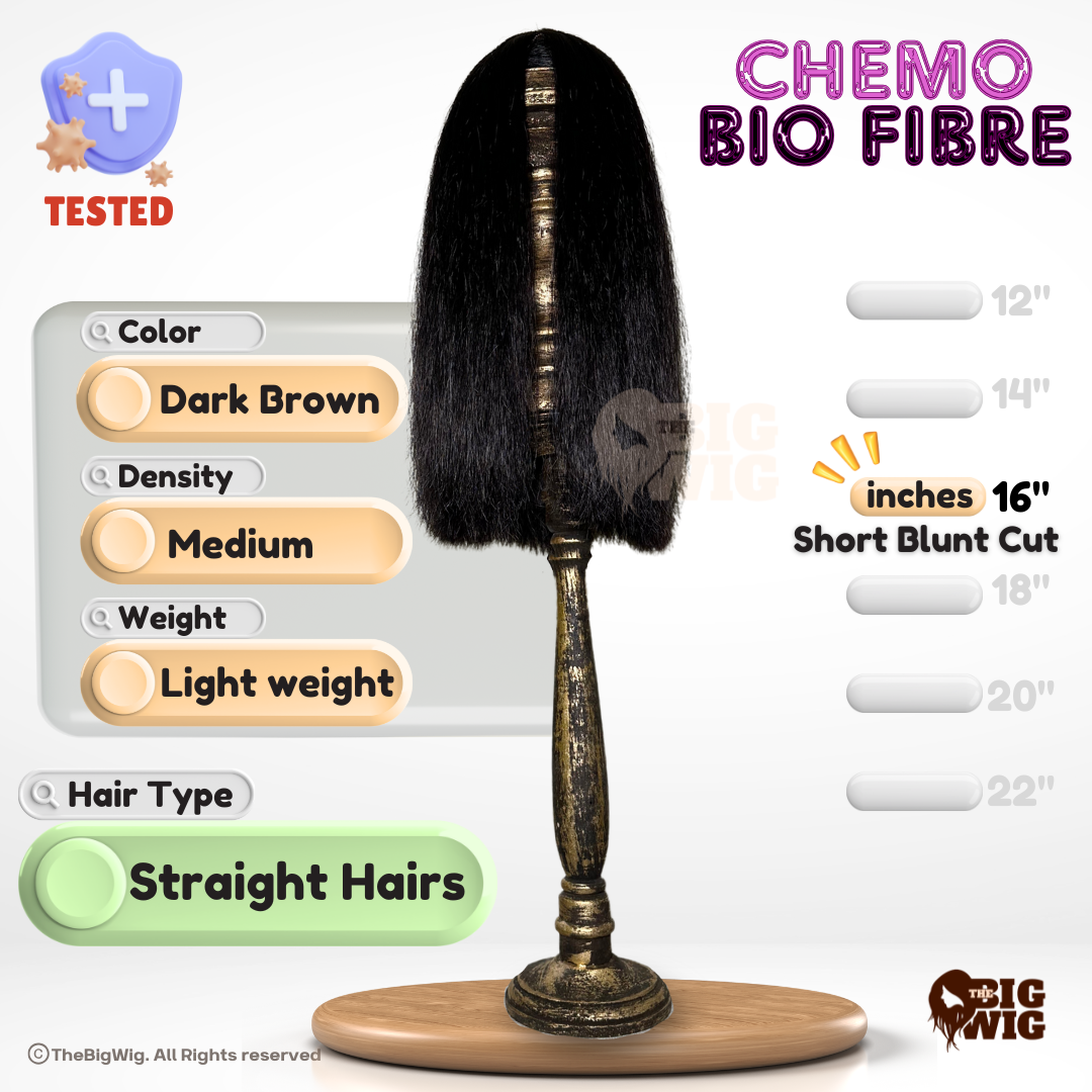 Full Cap Wigs for a Natural & Comfortable Look | Blunt Cut 16" Bio Fiber Wig for Female Cancer Patient
