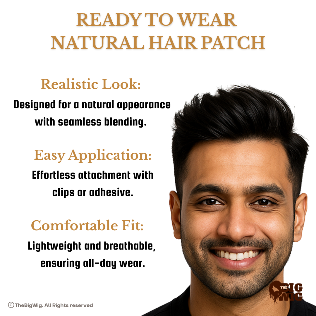 Premium Ultra-Thin Frontline Regular Hair Patch for Men | Australian 4D French Lace Base | 1 Year Warranty