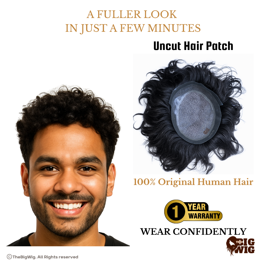 Premium Curly Ultra-Thin Frontline Hair Patch for Men | Australian 4D French Lace Base | 1 Year Warrenty