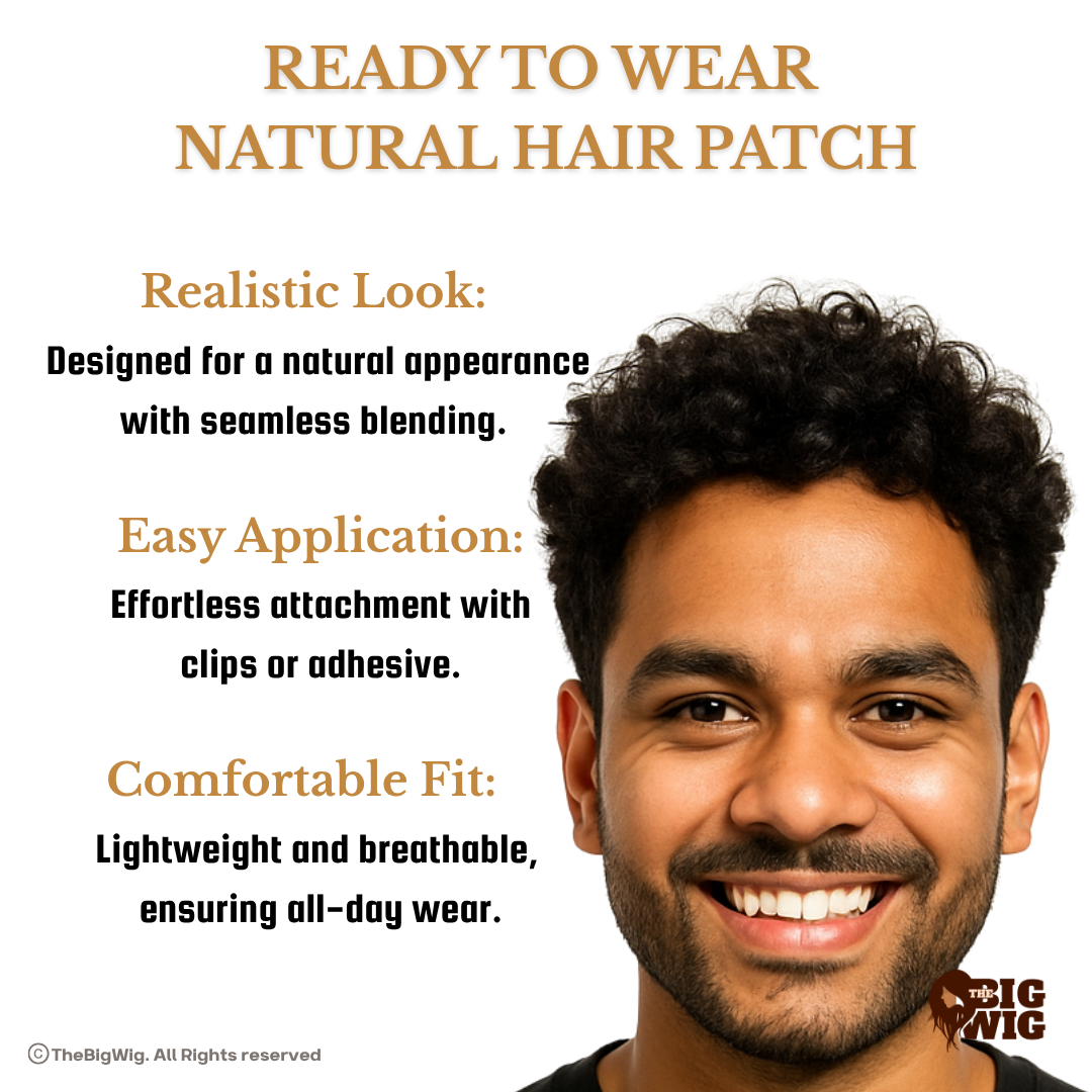 Premium Curly Ultra-Thin Frontline Hair Patch for Men | Australian 4D French Lace Base | 1 Year Warrenty The Big Wig