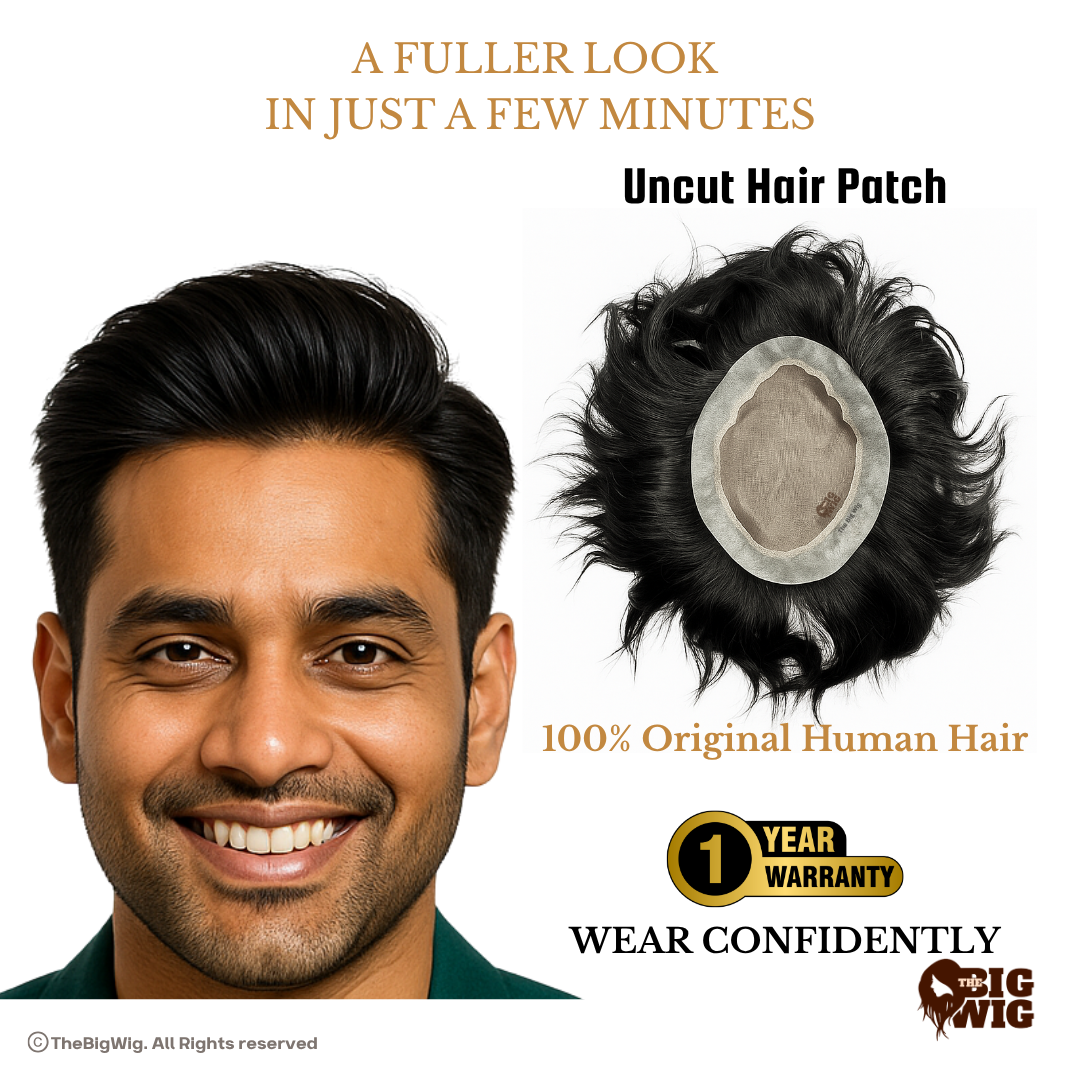 Premiun BM Mens Hair Patch | 5X Optical Base | Transparent Slim PU Border | 1 Year Warranty