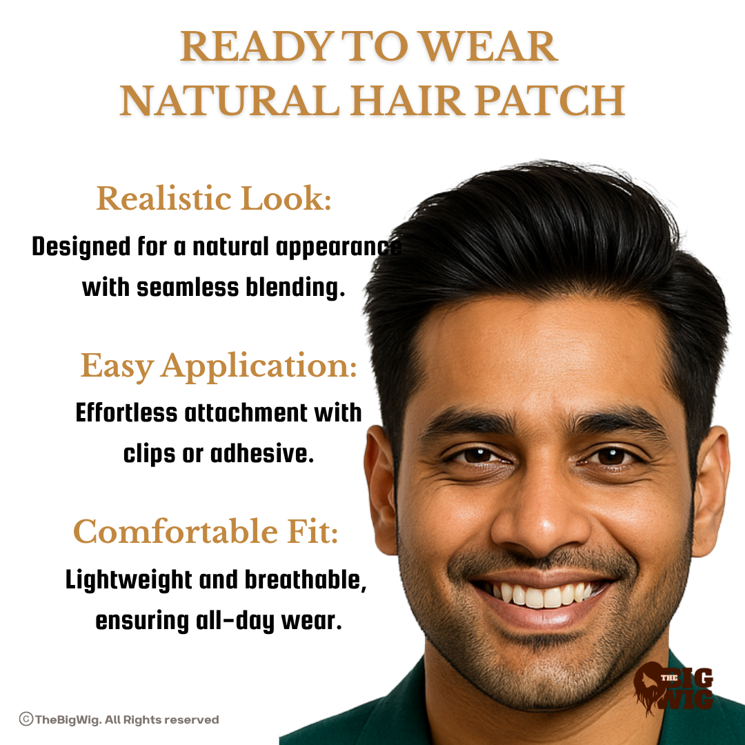 Premiun BM Mens Hair Patch | 5X Optical Base | Transparent Slim PU Border | 1 Year Warranty The Big Wig