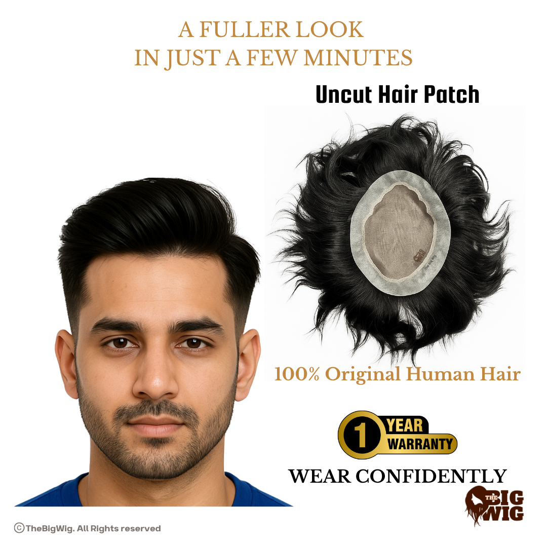 BM Regular Men Hair Patch | Good Quality Natual Human Hair | Optical Base & Transparent PU Border