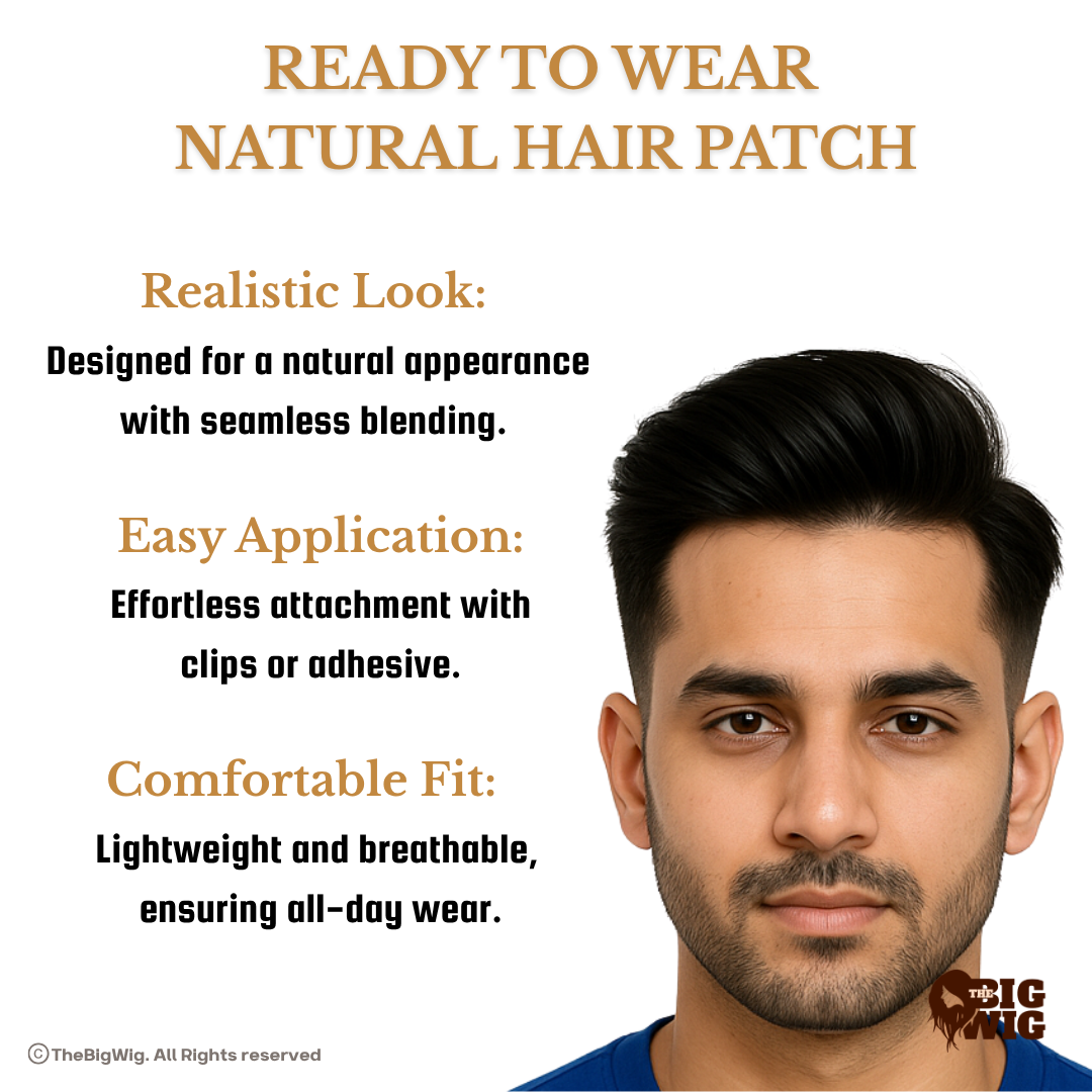 BM Regular Men Hair Patch | Good Quality Natual Human Hair | Optical Base & Transparent PU Border The Big Wig