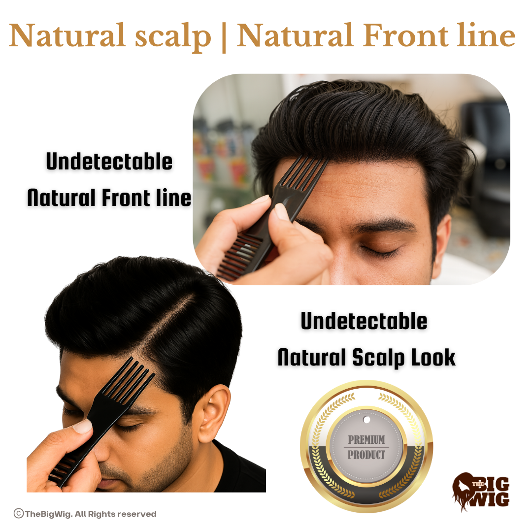 Premium Skin Base Patch for Men | 100% Original Human Hair 5D Tissue Base with Transparent PU Border | 1 year Warranty