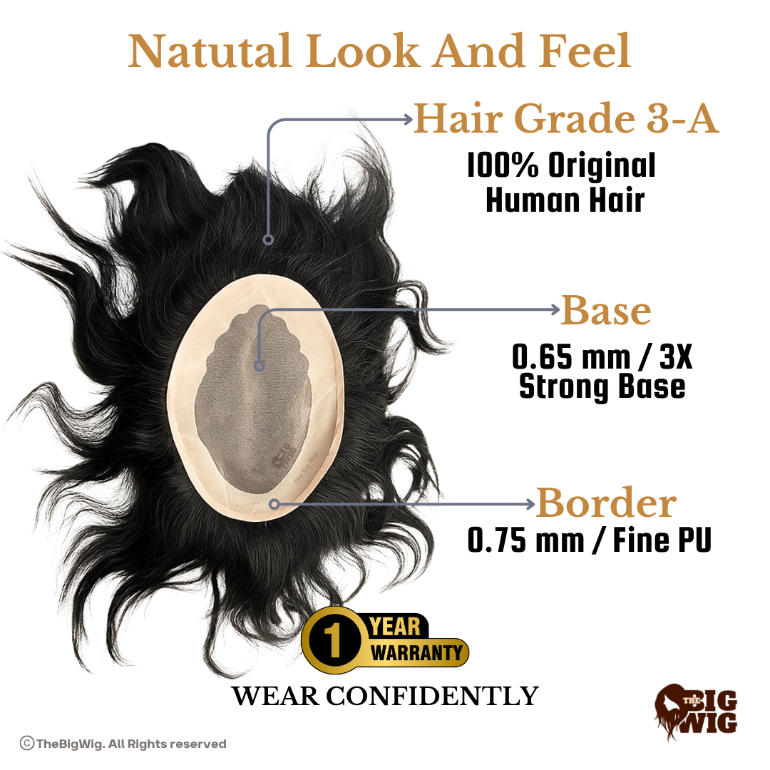Premium USA Men Hair Patch | Good Quality Natual Human Hair | 1 Year Warrenty