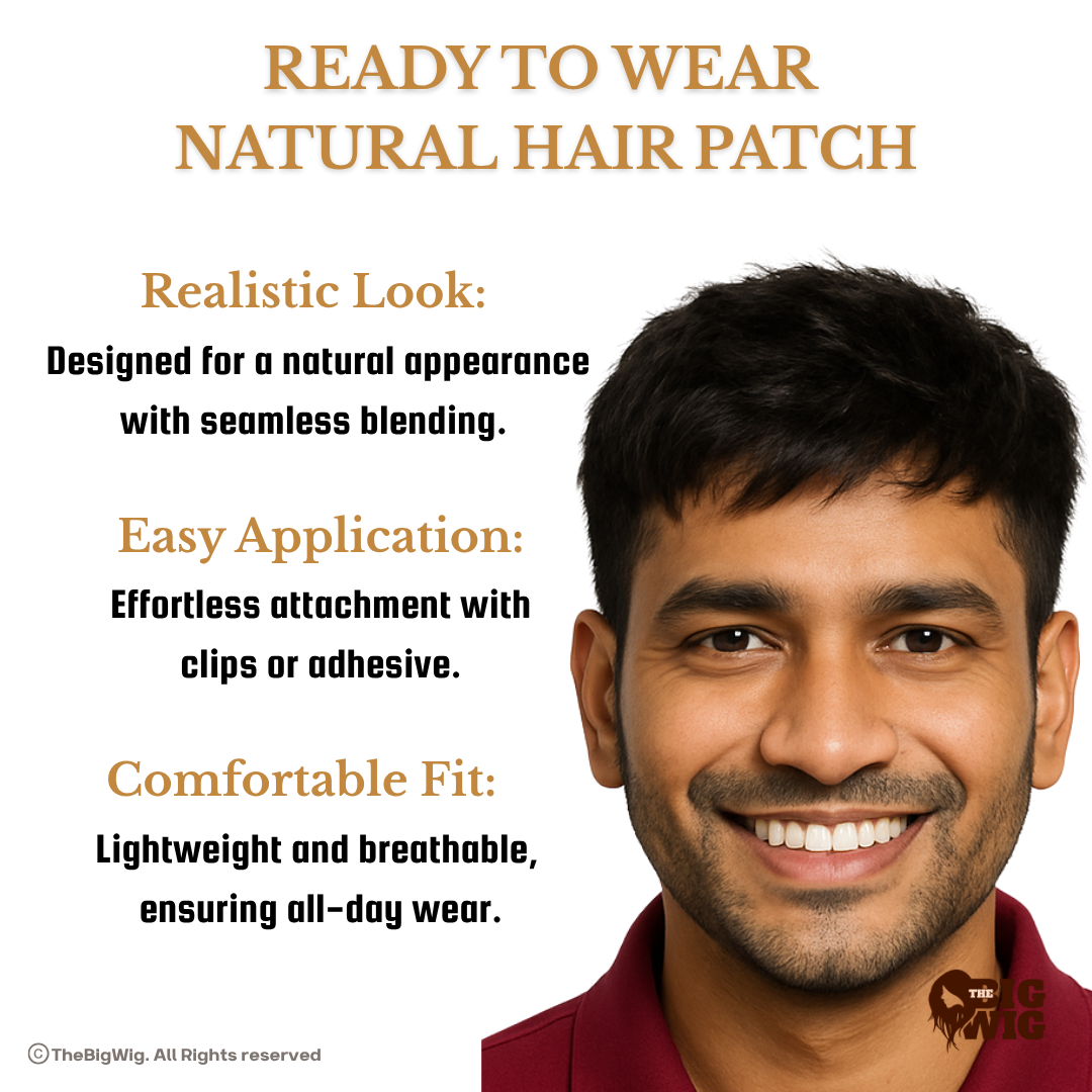 Premium USA Mens Hair Patch | Good Quality Natural Human Hair | 1 Year Warrenty The Big Wig