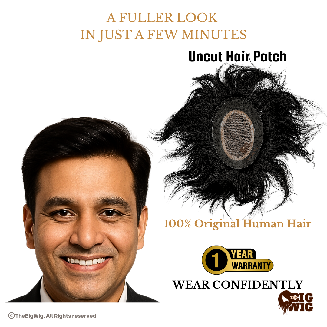 Premium Skin Base Patch for Men | 100% Original Human Hair 5D Tissue Base with Transparent PU Border | 1 year Warranty