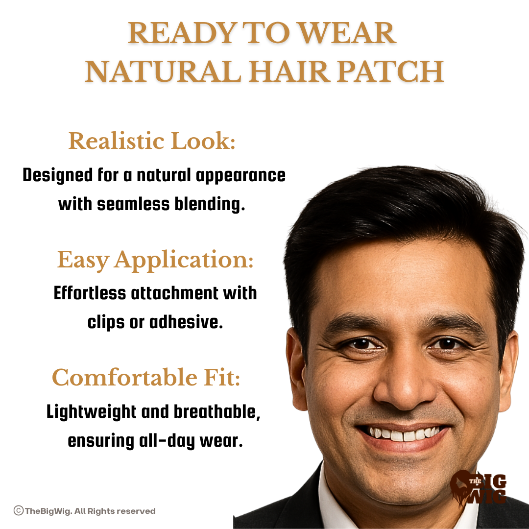 Premium Skin Base Patch for Men | 100% Original Human Hair 5D Tissue Base with Transparent PU Border | 1 year Warranty