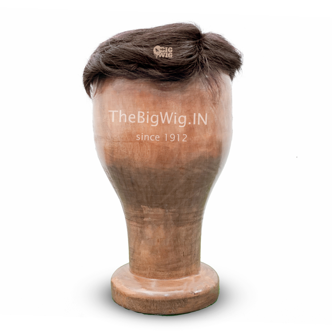 dark brown men's wig hair with secure clip attachment.