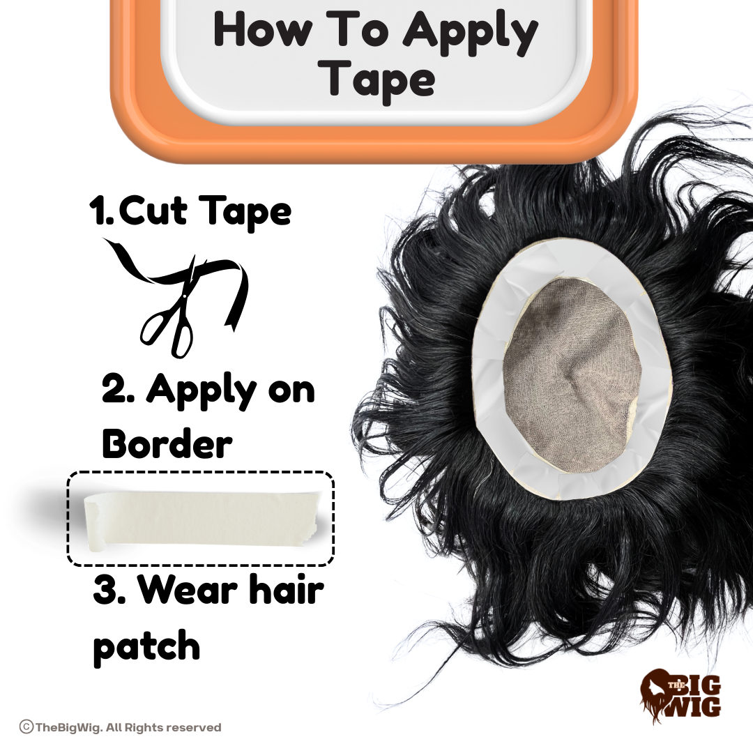 Hair patch tape with yellow liner backing for easy application