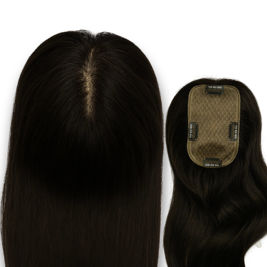 Silk base human hair topper for women with thinning crown