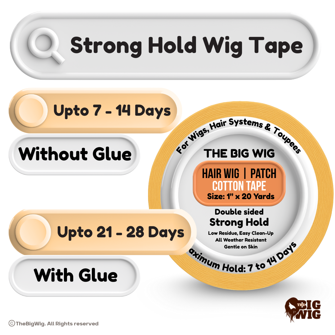 Side angle of hair wig tape roll showing cotton texture and strong adhesive