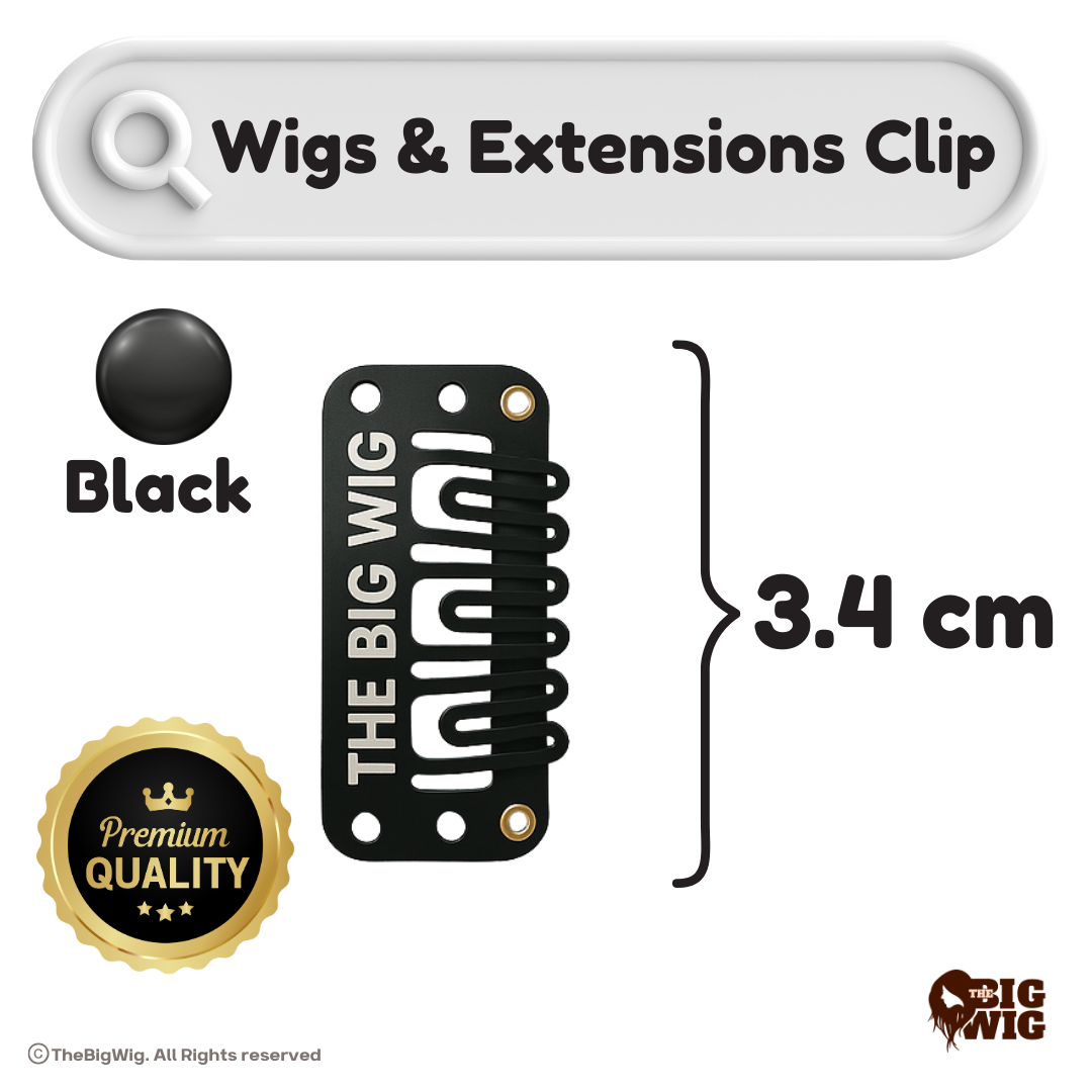 Back side of black wig clip showing pre-punched sewing holes for easy attachment