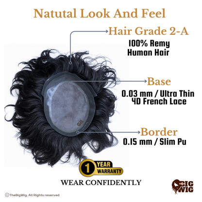 Premium Ultra-Thin Frontline Regular Hair Patch for Men | Australian 4D French Lace Base | 1 Year Warranty