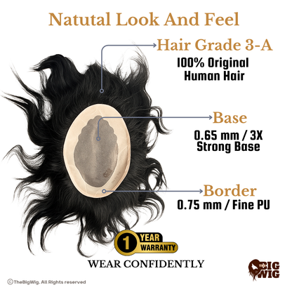 Premium USA Men Hair Patch | Good Quality Natual Human Hair | 1 Year Warrenty