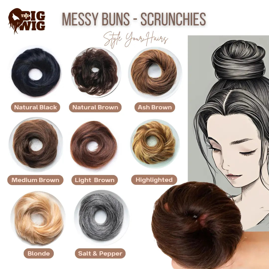 Messy Hair Bun Scrunchie – Human Hair with Elastic Band