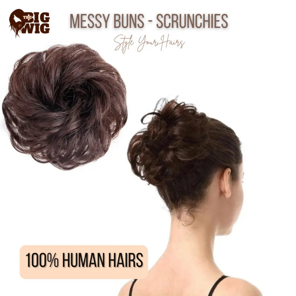 Messy Hair Bun Scrunchie – Human Hair with Elastic Band